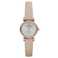 Emporio Armani Gianni T-Bar AR1687 Women's Quartz Watch – 32mm Grey Dial Beige Leather Strap
