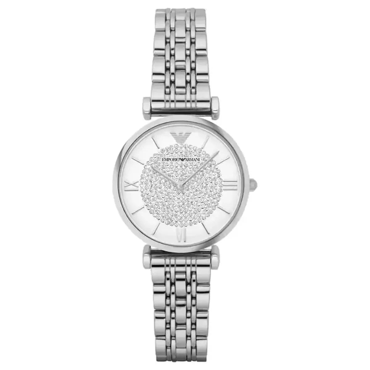 Emporio Armani Gianni T-Bar AR1925 Women's Dress Watch – 32mm Silver Crystal Pavé Dial
