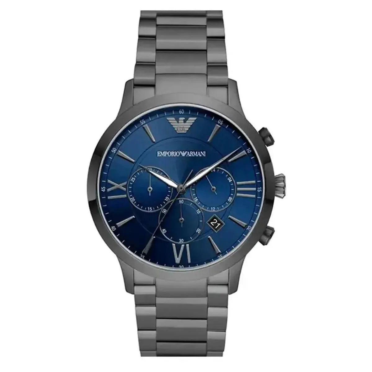 Emporio Armani Giovanni AR11348 Men's Chronograph Watch - 43mm Blue Dial Gunmetal Grey Bracelet
