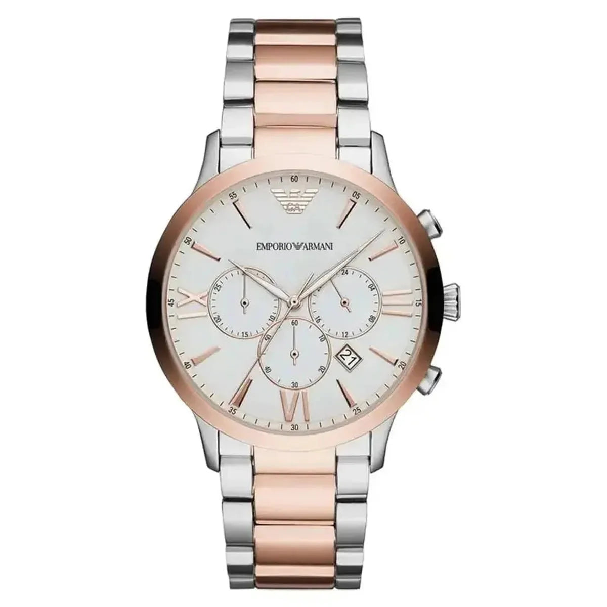 Emporio Armani Giovanni AR11209 Men's Chronograph Watch – 44mm White Dial Two-Tone Bracelet
