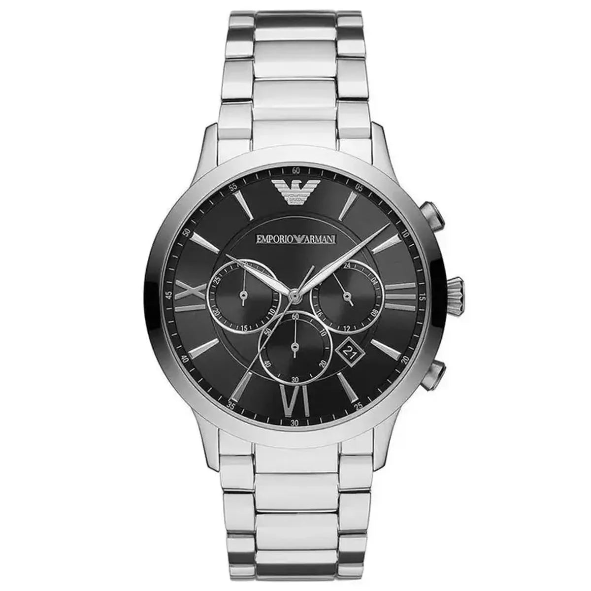 Emporio Armani Giovanni AR11208 Men's Chronograph Watch – 44mm Black Dial Silver Steel Bracelet