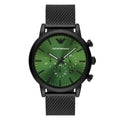 Emporio Armani Luigi Chronograph Green Dial Black Mesh Men's Watch AR11470