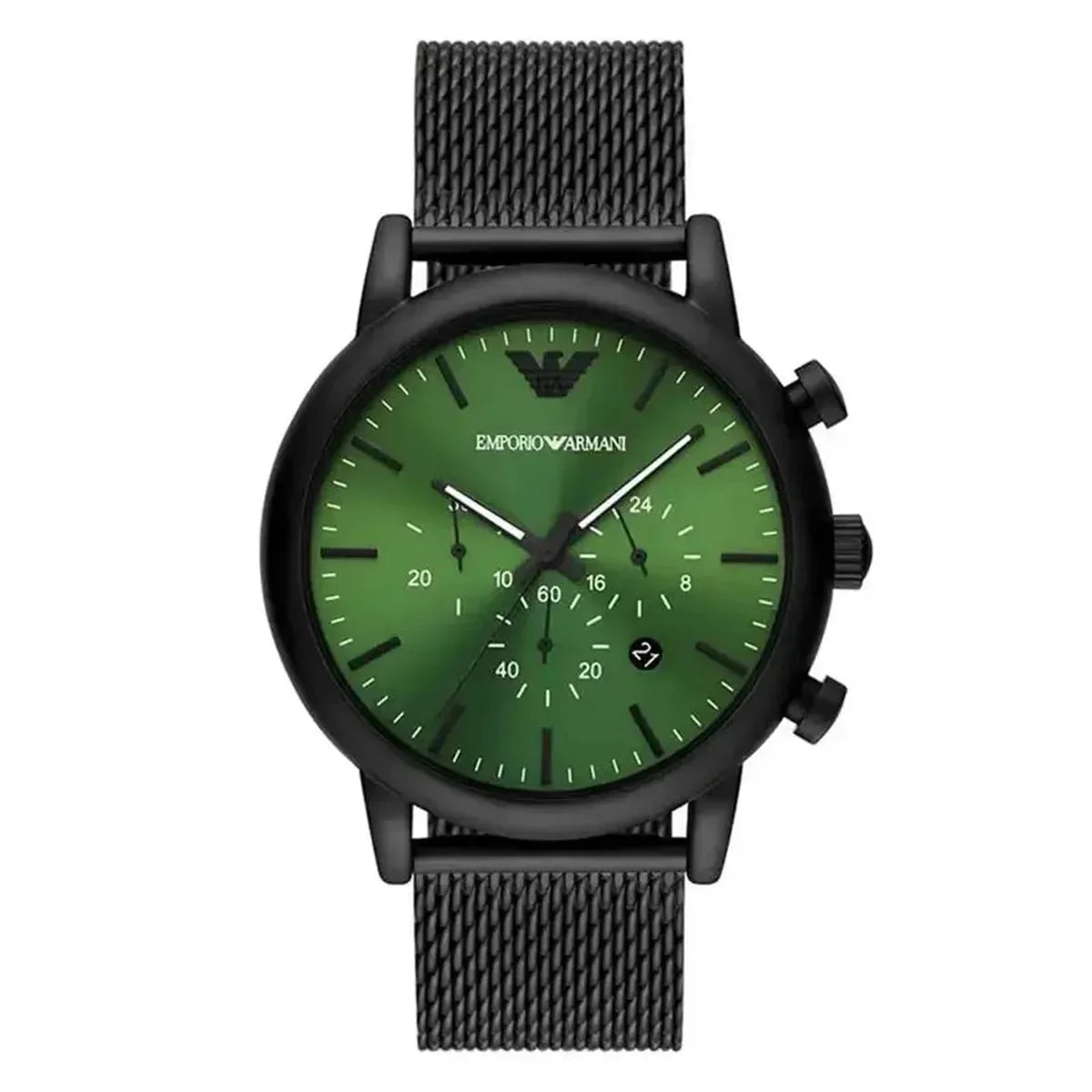 Emporio Armani Luigi Chronograph Green Dial Black Mesh Men's Watch AR11470