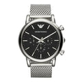 Emporio Armani Luigi Chronograph AR1808 Men's Watch - 46mm Black Dial Silver Mesh Bracelet