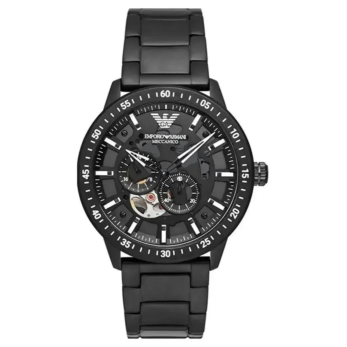 Emporio Armani Mario AR60054 Men's Automatic Watch – 43mm Black Dial Black PVD Stainless Steel Bracelet
