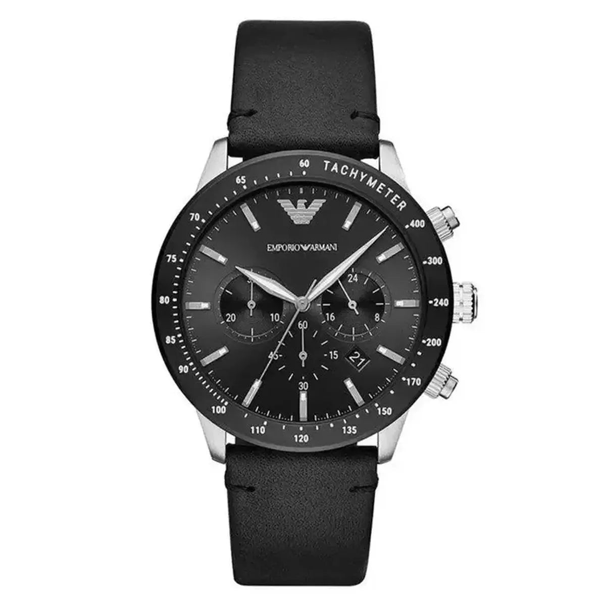 Emporio Armani Mario Chronograph Black Leather Watch AR11243