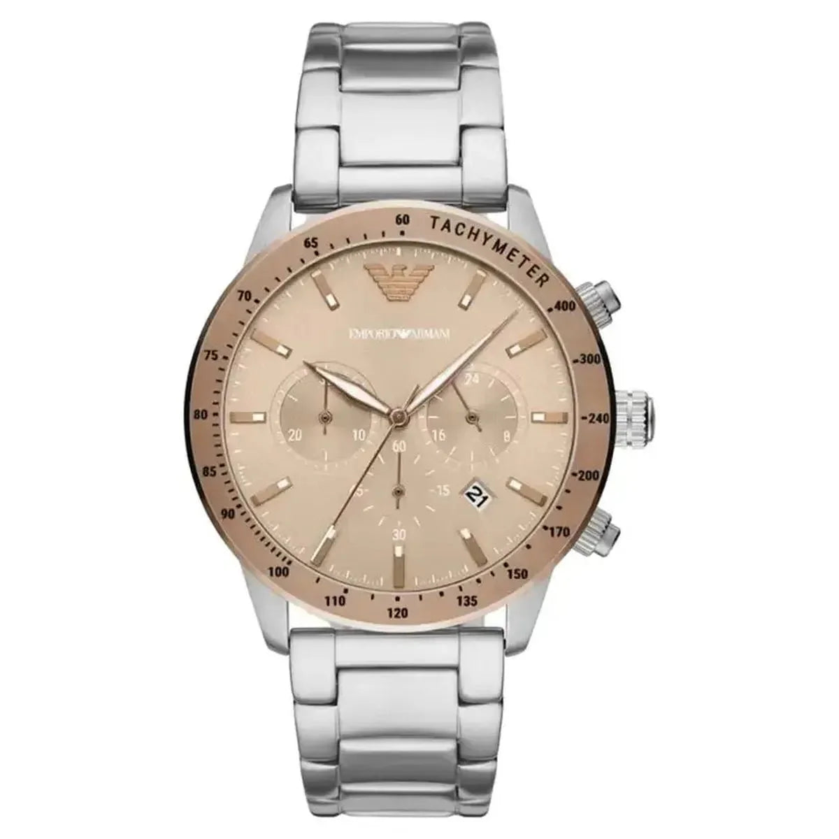 Emporio Armani Claudio AR11352 Men's Chronograph Watch – 43mm Bronze Dial Stainless Steel