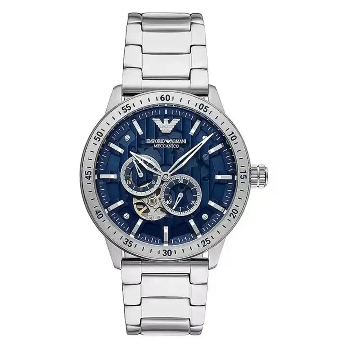 Emporio Armani Meccanico Mario Automatic Blue Open-Heart Dial Silver Steel Men's Watch AR60052