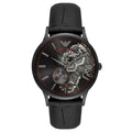 Emporio Armani Meccanico AR60046 Men's Automatic Watch – 43mm Black Skeleton Dial Leather Strap