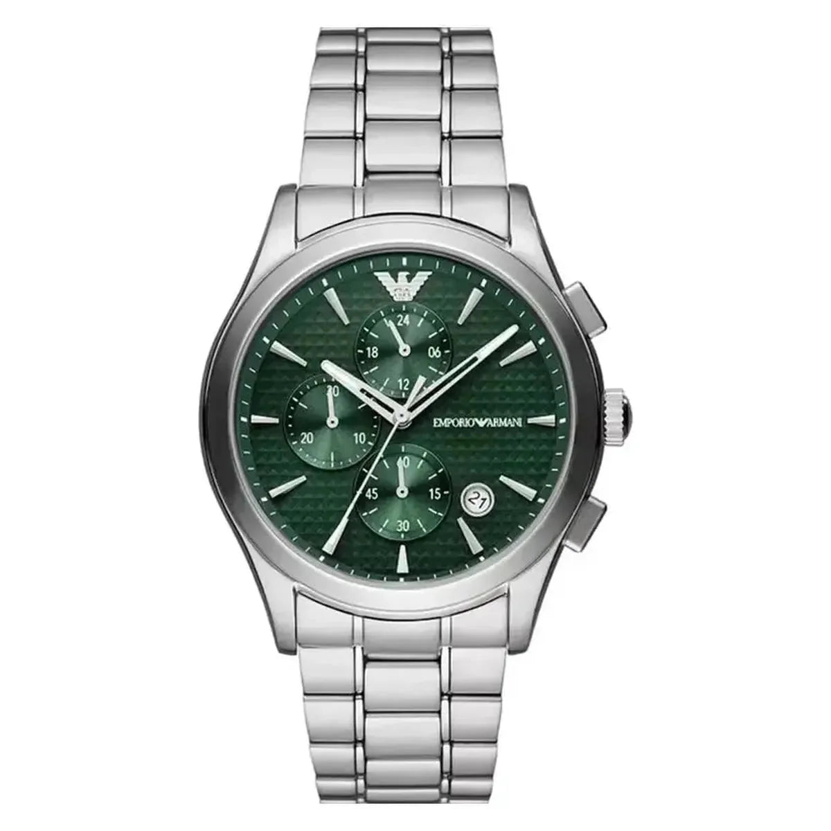 Emporio Armani Paolo AR11529 Men's Chronograph Watch – 42mm Green Dial Stainless Steel Bracelet