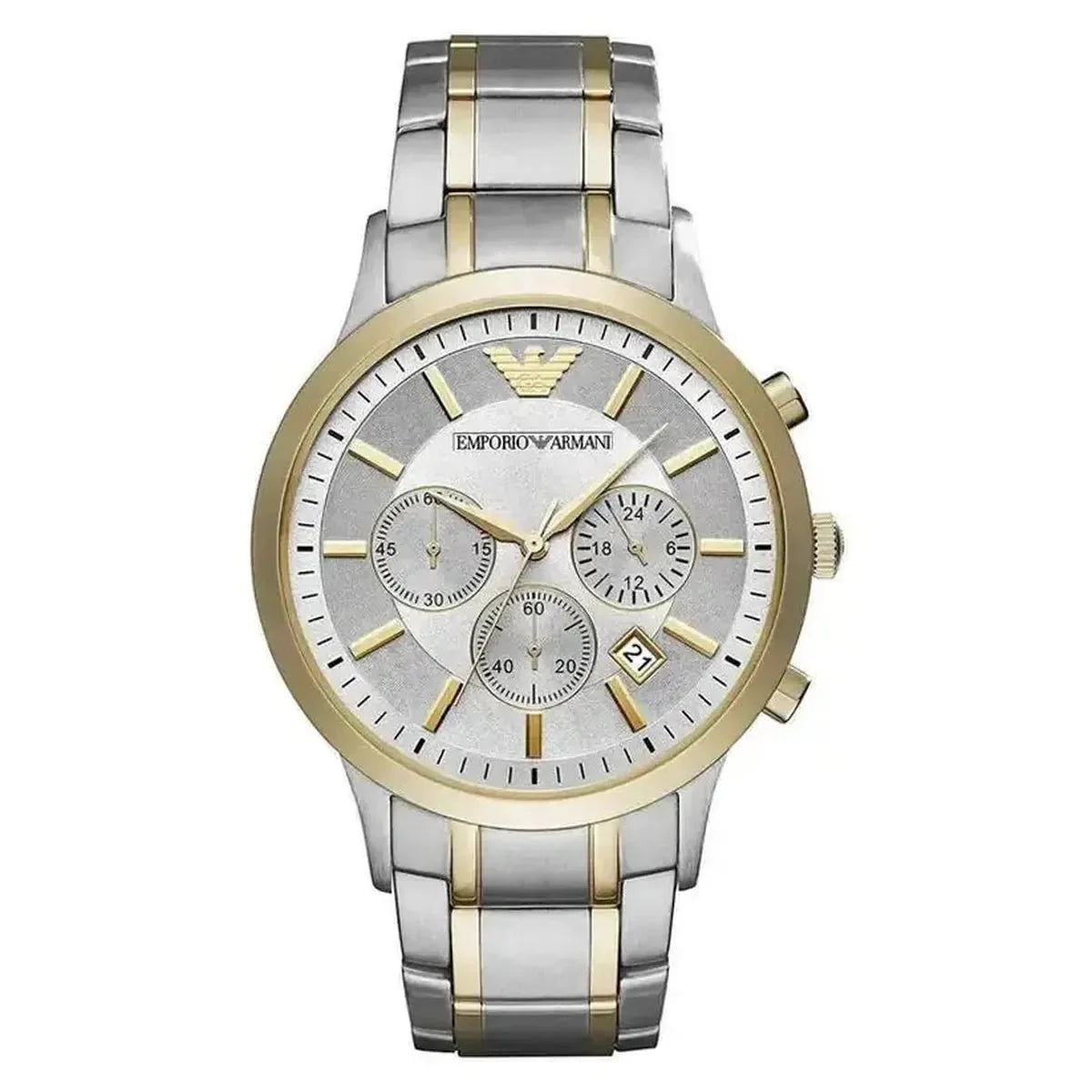 Emporio Armani Renato AR11076 Men's Chronograph Watch – 43mm Silver Dial Two-Tone Steel Bracelet
