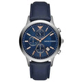 Emporio Armani Renato AR11216 Men's Chronograph Watch – 43mm Navy Dial Blue Leather Strap