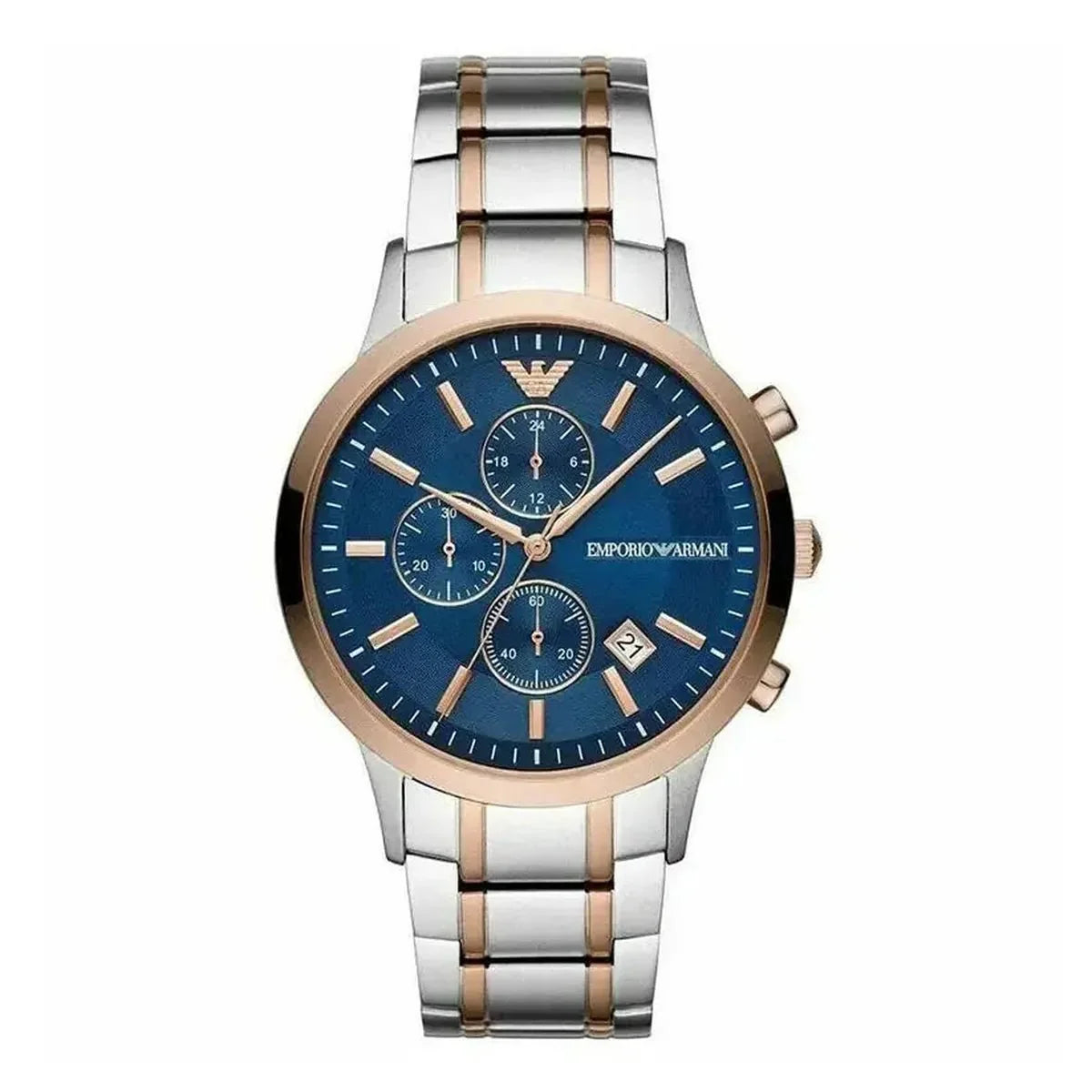 Emporio Armani Renato AR80025 Men's Chronograph Watch - 43mm Navy Dial Two-Tone Bracelet