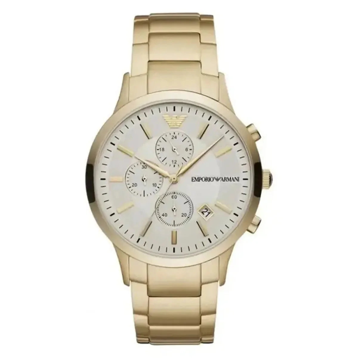 Emporio Armani Renato AR11332 Men's Chronograph Watch – 43mm Cream Dial Gold-Tone Steel