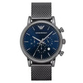 Emporio Armani Renato AR1979 Men's Chronograph Watch – 46mm Blue Dial Gunmetal Mesh