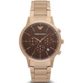 Emporio Armani Renato AR2504 Men's Chronograph Watch – 43mm Brown Dial Rose Gold Steel Bracelet