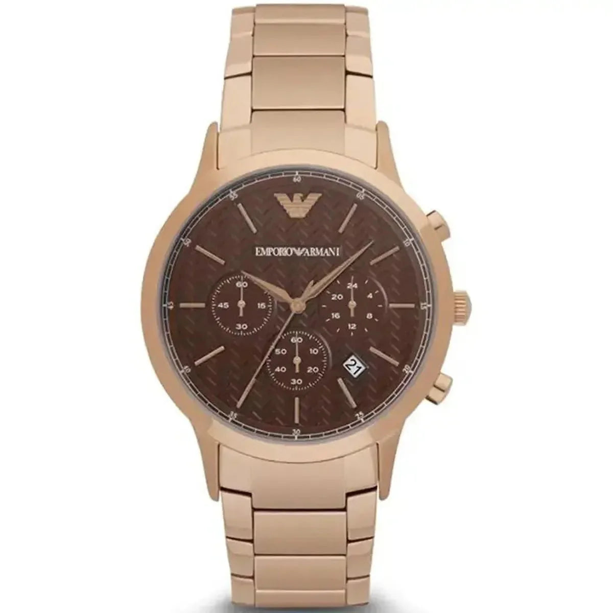 Emporio Armani Renato AR2504 Men's Chronograph Watch – 43mm Brown Dial Rose Gold Steel Bracelet