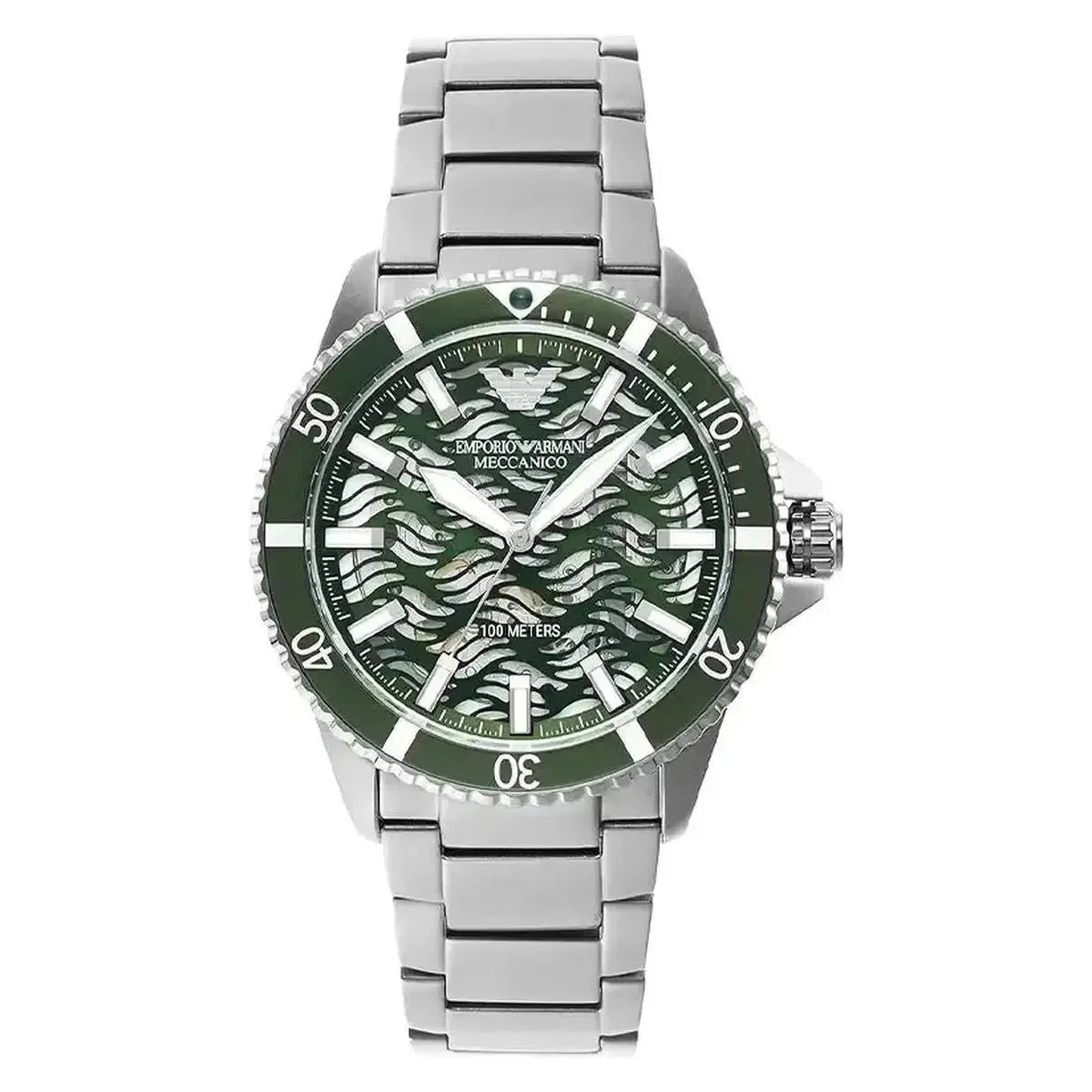 Emporio Armani AR60061 Sea Explorer Meccanico Automatic Men's Watch – 42mm Green Dial Silver Bracelet