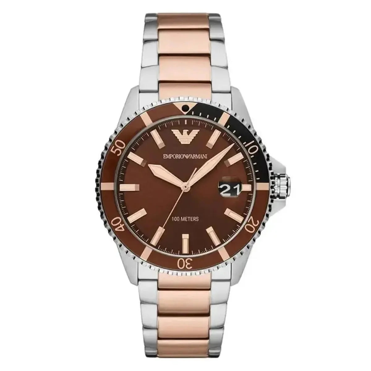 Emporio Armani AR11340 Men's Sea Explorer Diver Watch - 42mm Two-Tone Brown Dial