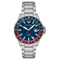 Emporio Armani Sea Explorer AR11590 Men's GMT Watch – 42mm Blue Dial Silver Steel Bracelet