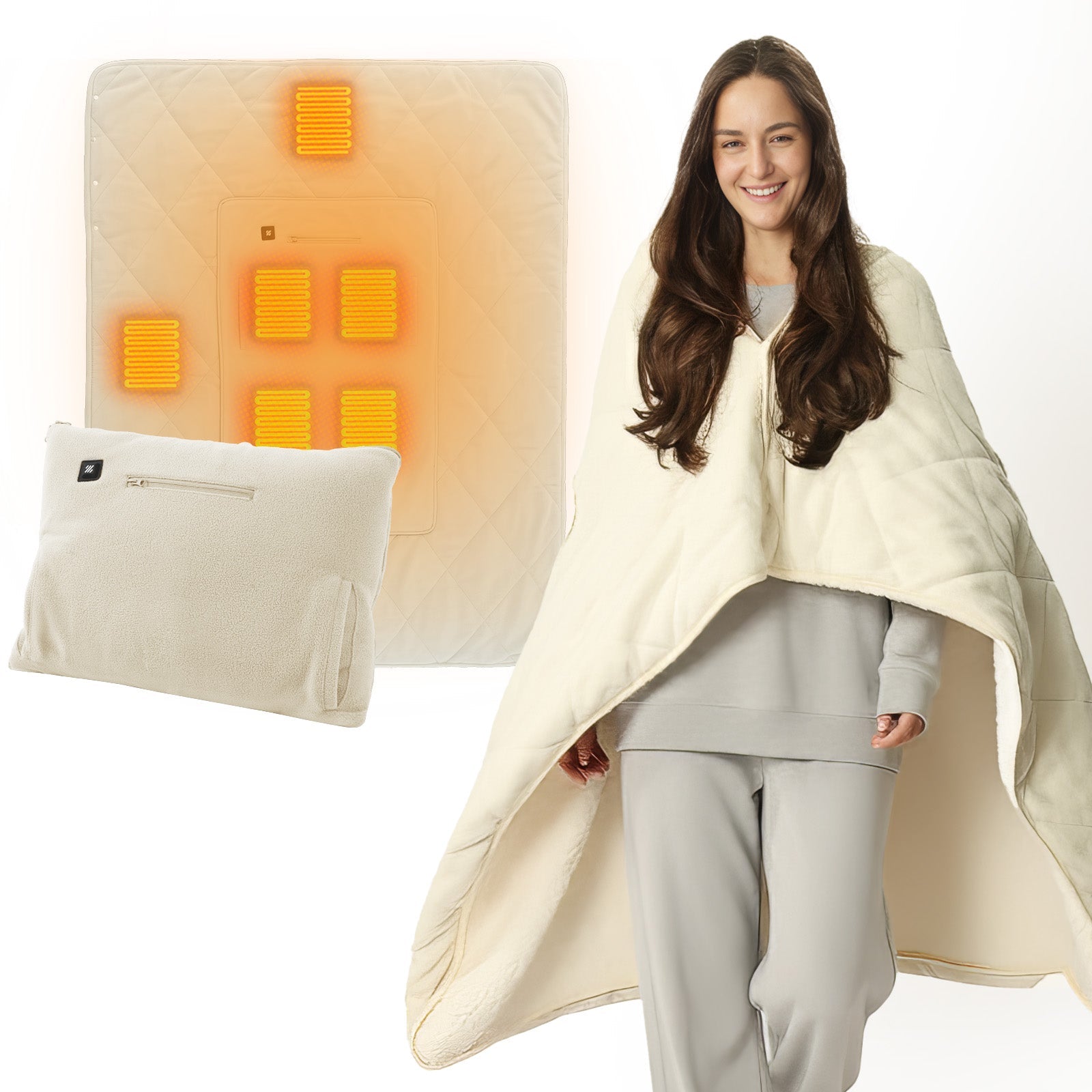 3-in-1 Battery Powered Heated Blanket - Beige / 50"*60" / 3-5 days delivery