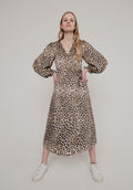 Fifi Wrap Safari Print Midi Dress In Brown - 12