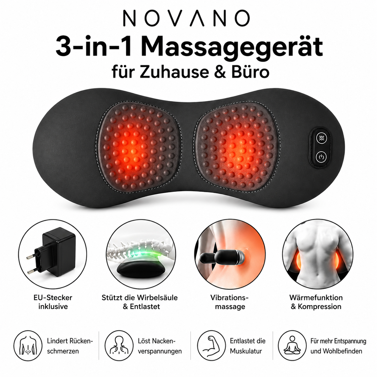 Novano 3-in-1  Rückenmassagegerät mit Wärme und Vibration