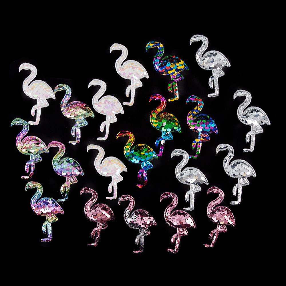 Pack of 20 Sequin Embellishments - Unicorns, Flamingos, Butterflies, Mermaid Tales - Flamingos