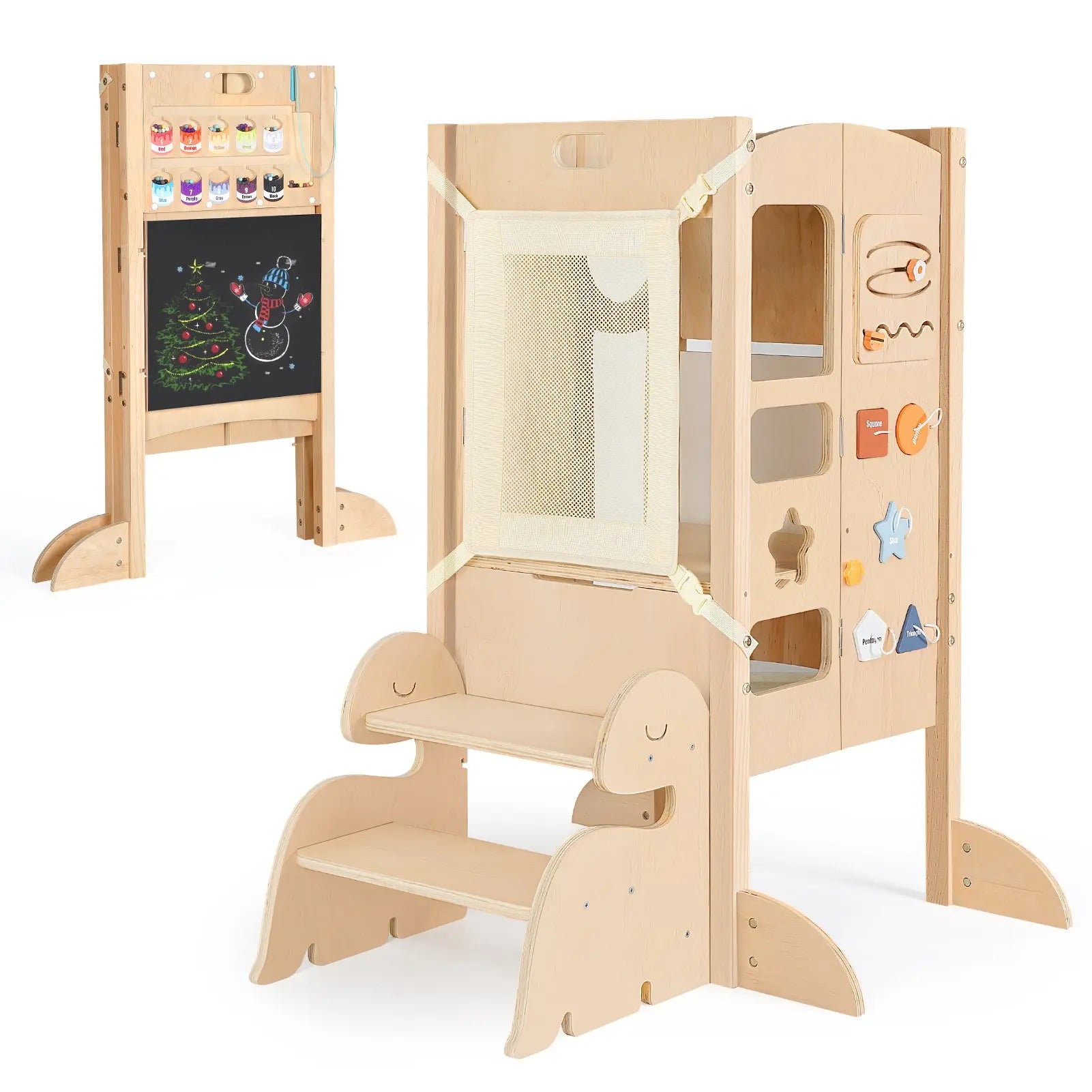 Adjustable & Foldable Wooden Learning Tower for Kids
