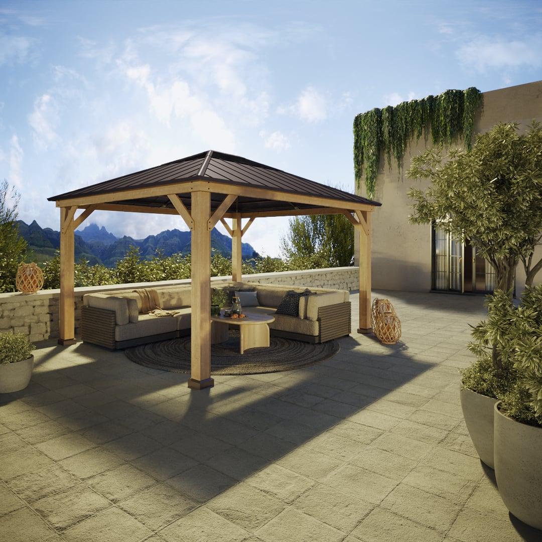 BRURI Cedar Wood Gazebo - 336cm x 394cm - Brown
