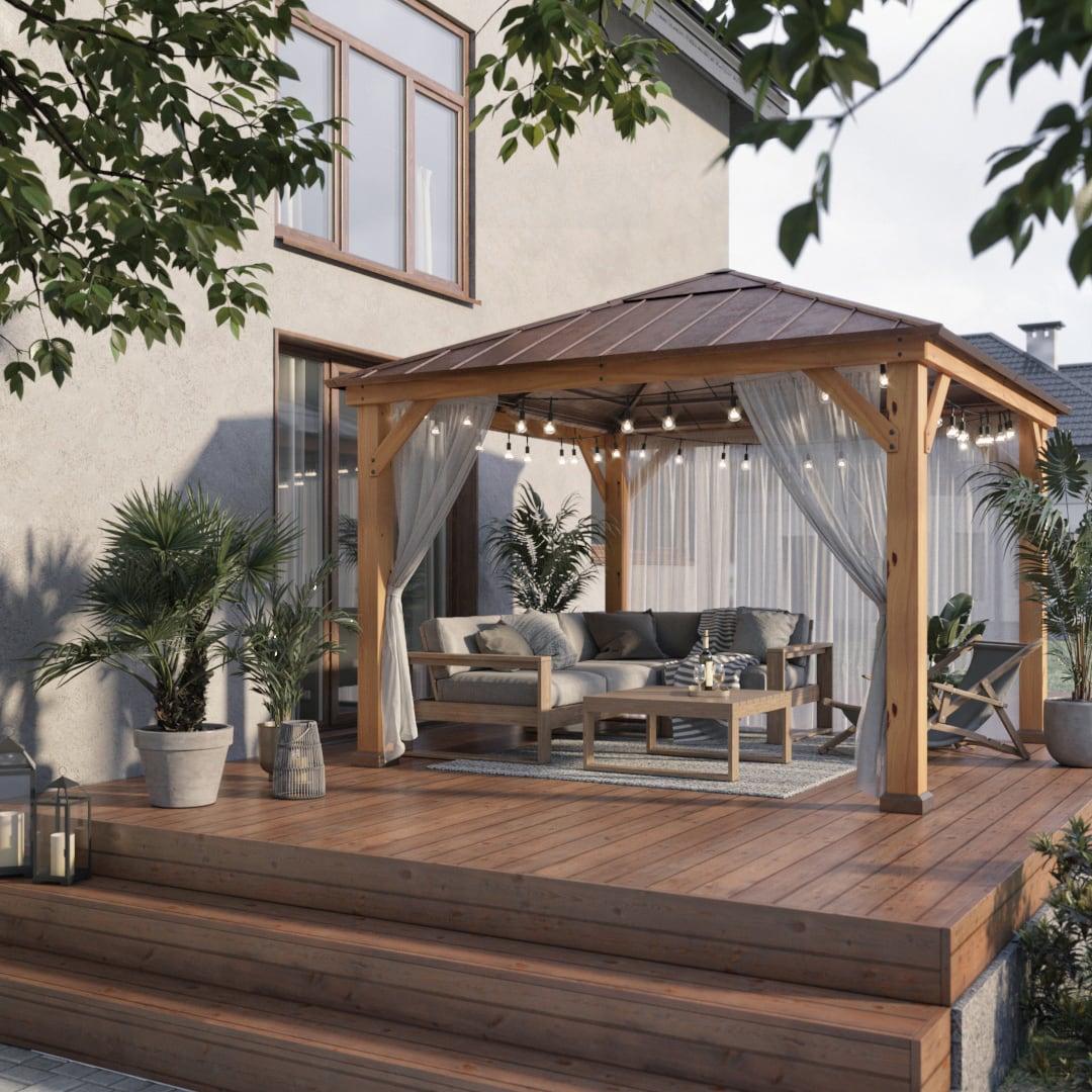 Cedar Wood Gazebo PIRIN - 336cm x 336cm - Brown