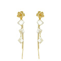Gold Vermeil Flower Dangle Pearl Chain Earrings