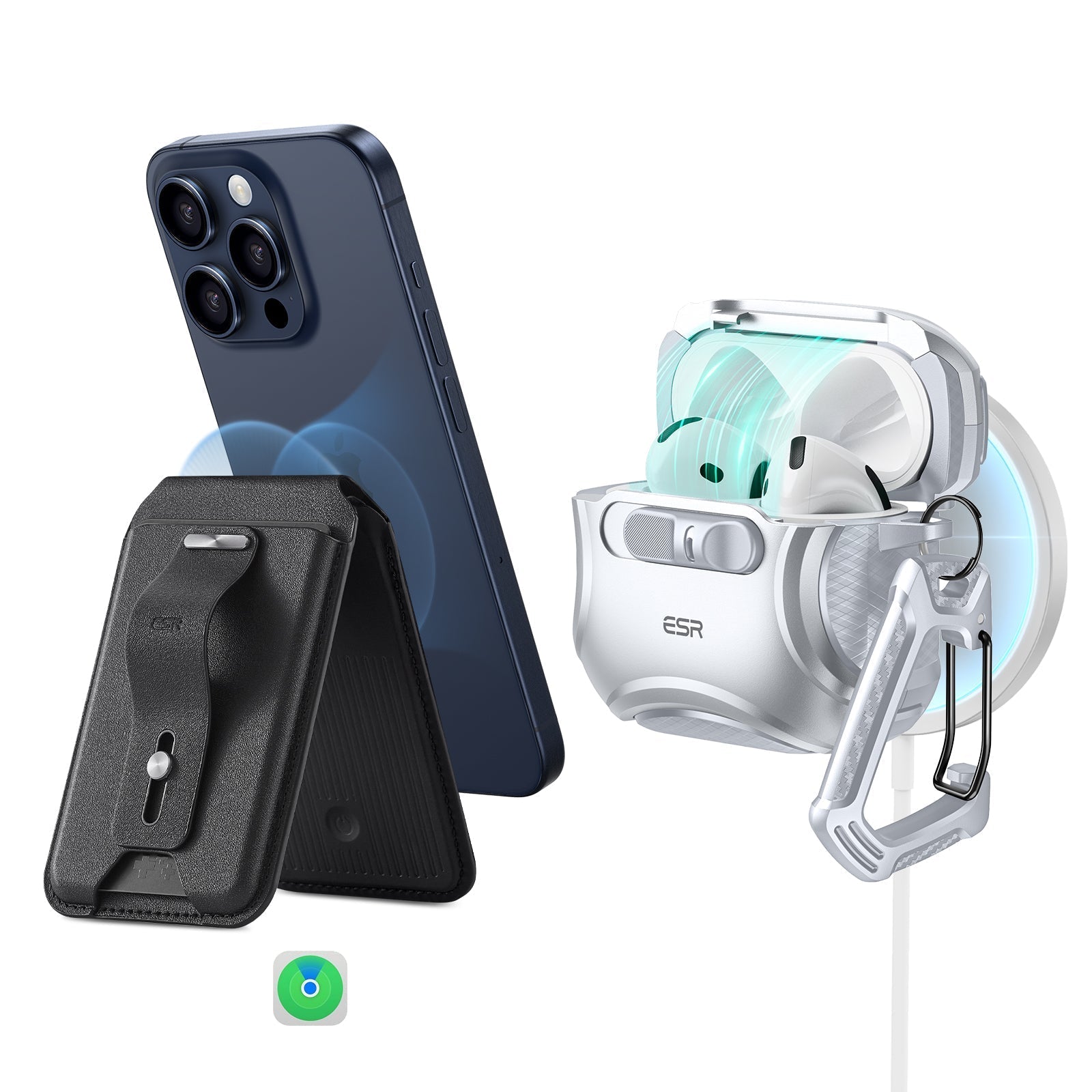 Cyber FlickLock Everyday-Carry Bundle for AirPods 4 - Silver - Silver