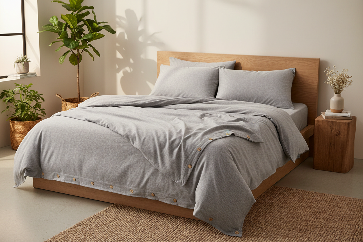 Grey Melange Organic Cotton Jersey Bedding Set - 100% GOTS Certified, T-Shirt Soft Knit - Grey Melange / Single