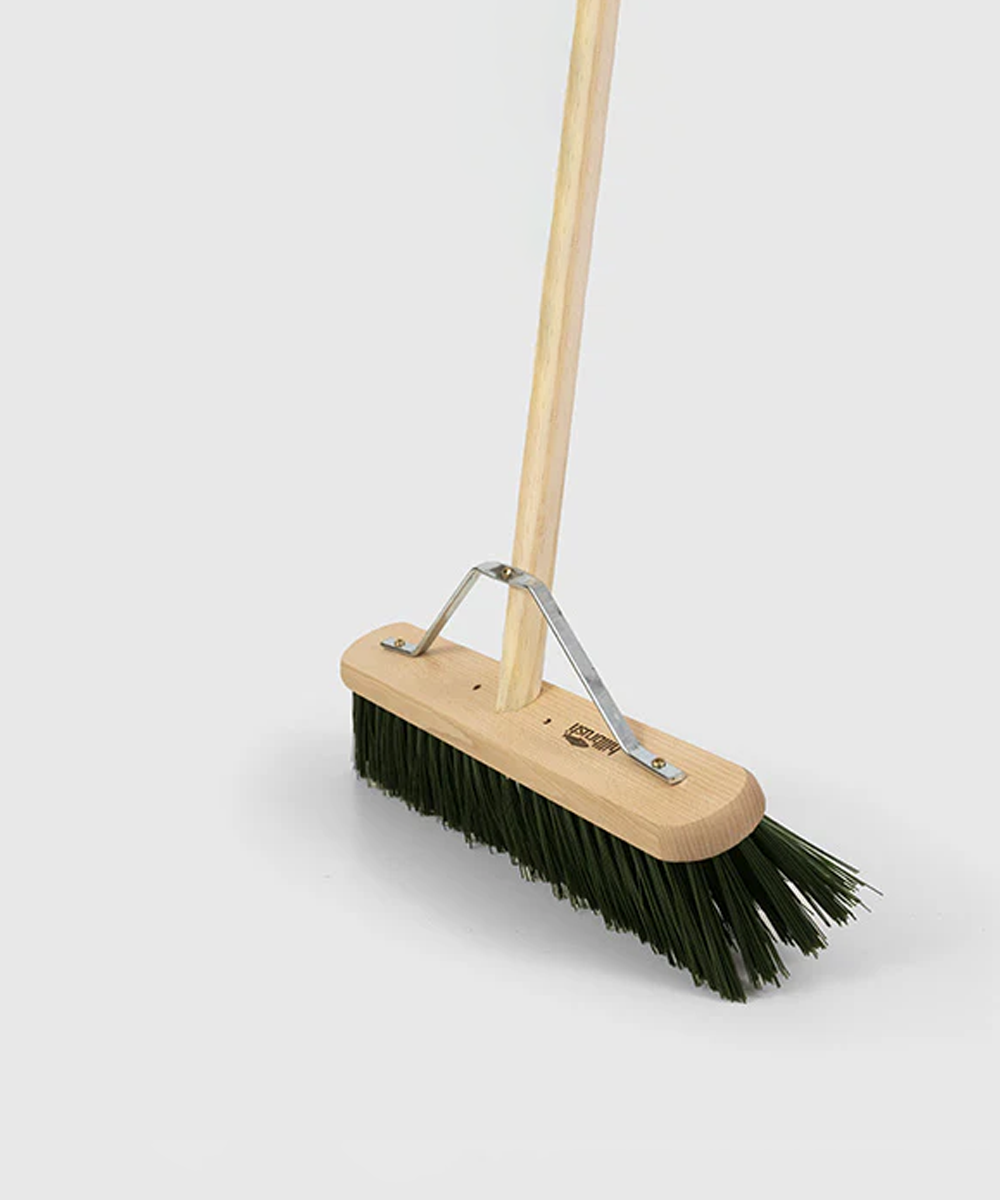 Traditional Wooden Platform Broom With Handle - Stiff - Green PVC / 130cm 44cm 7cm 1.5kg