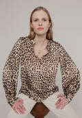 Harlowe Button Front Safari Print Shirt In Brown - 6