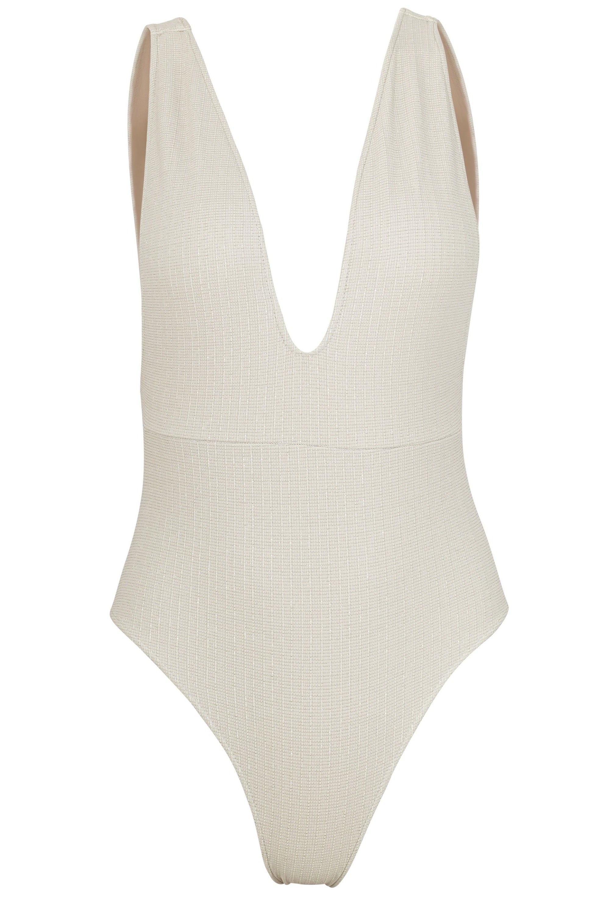 Helena Deep Plunge Swimsuit in Platinum - Small