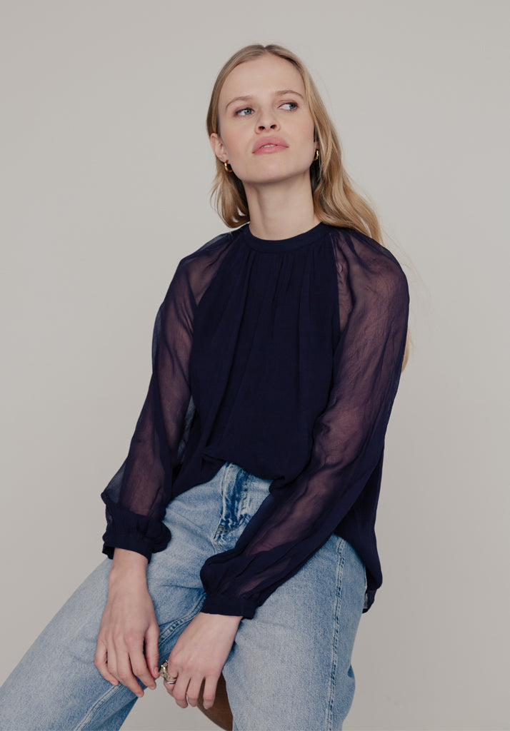 Helena Bow Detail Blouse In Navy - 6