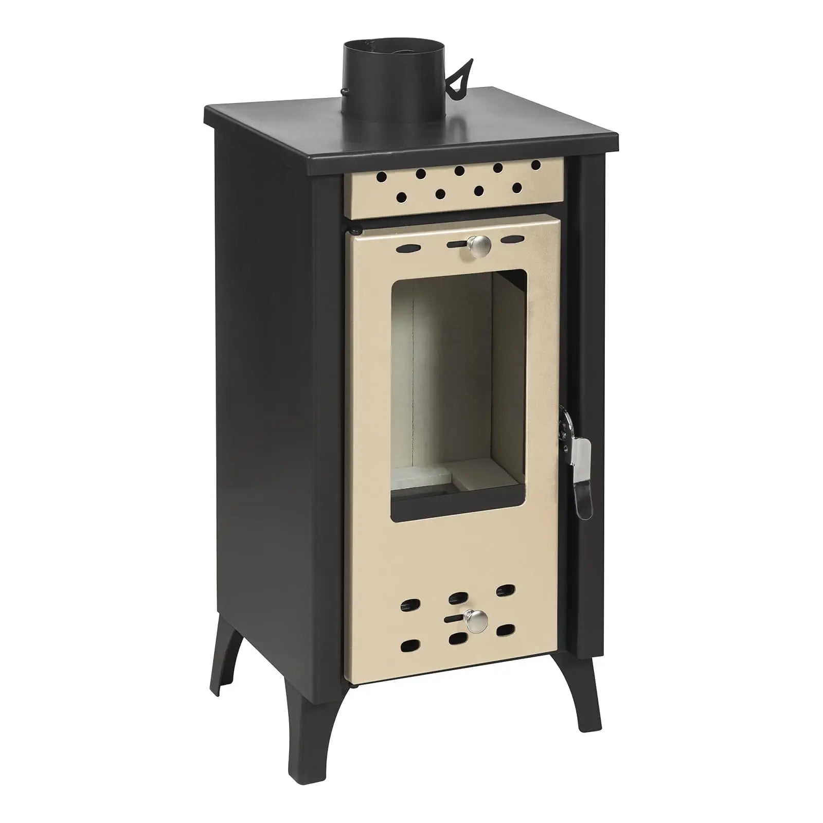 Holzofen schmal mit 7,7 kW, bis zu 85m² Wohnfläche, 120mm Abgasrohr - beige