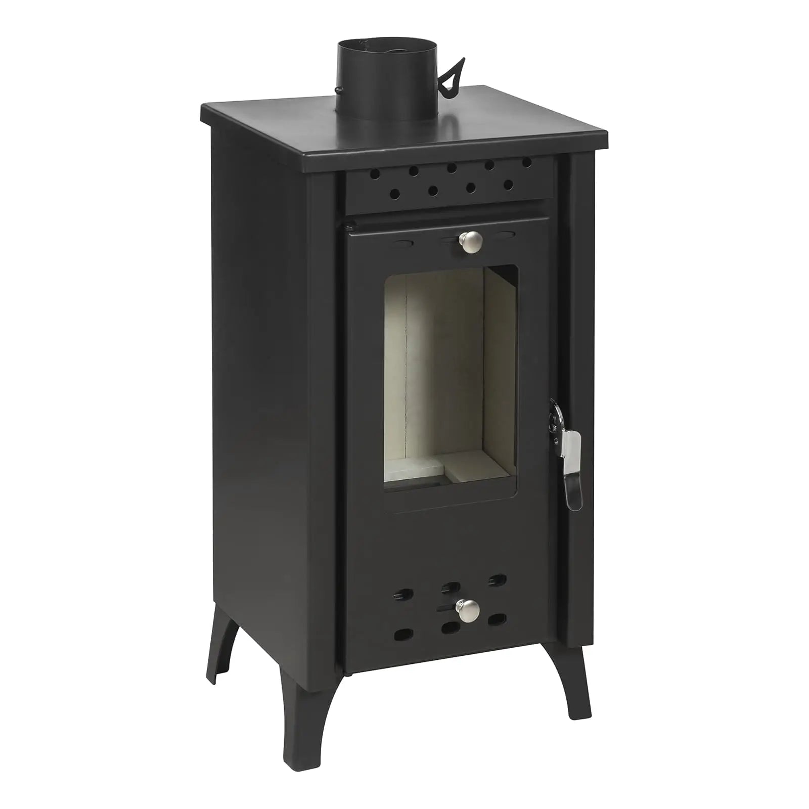 Holzofen schmal mit 7,7 kW, bis zu 85m² Wohnfläche, 120mm Abgasrohr - schwarz