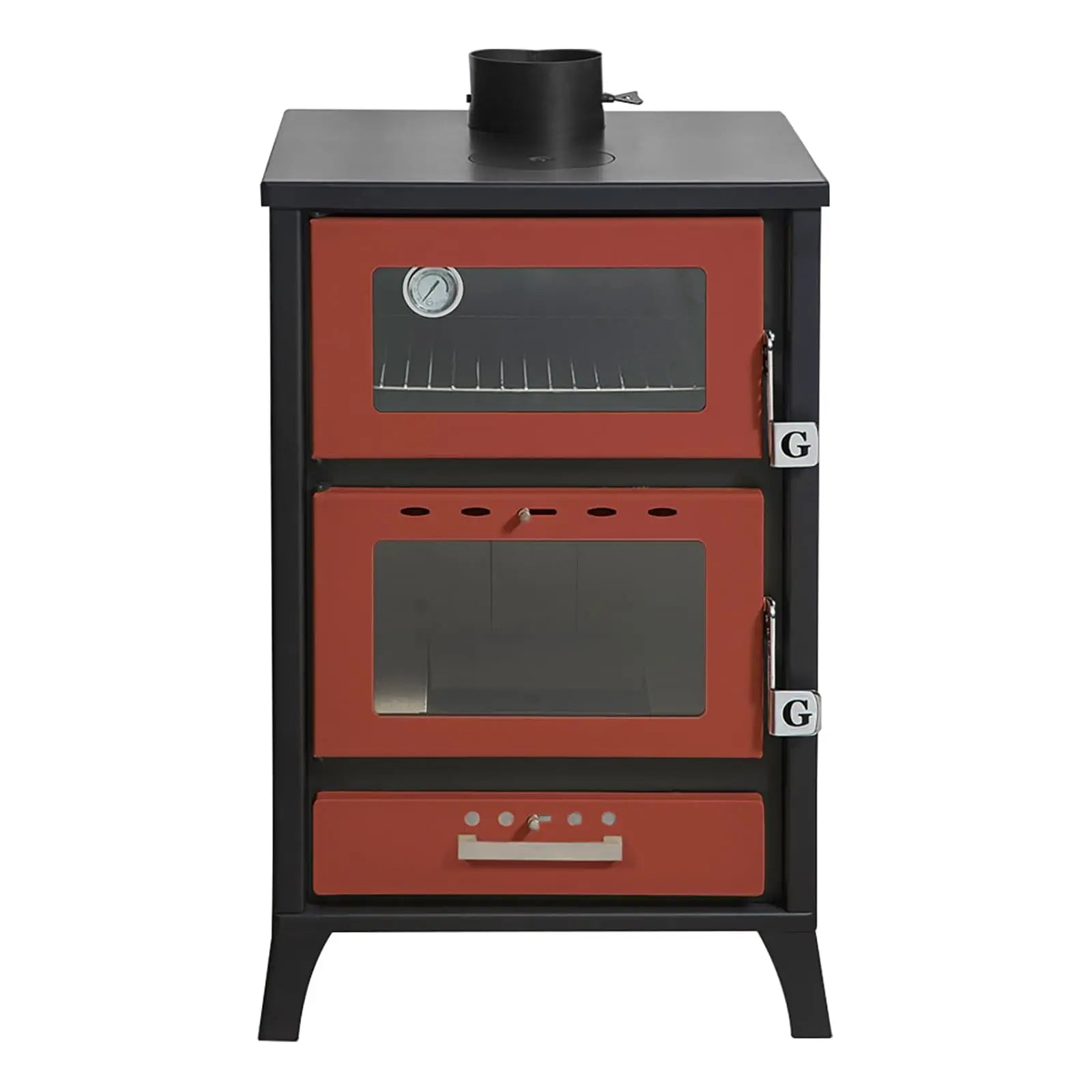 Holzofen mit Pizzafach / Backfach mit 22 kW, bis zu 200m² Wohnfläche - Rot