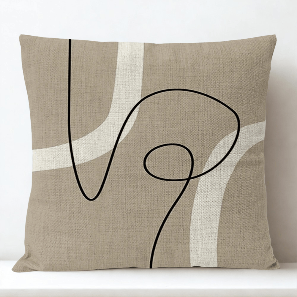 Housse de Coussin Décorative Motif à Ligne Noire et Blanche - 2 / 35x35cm
