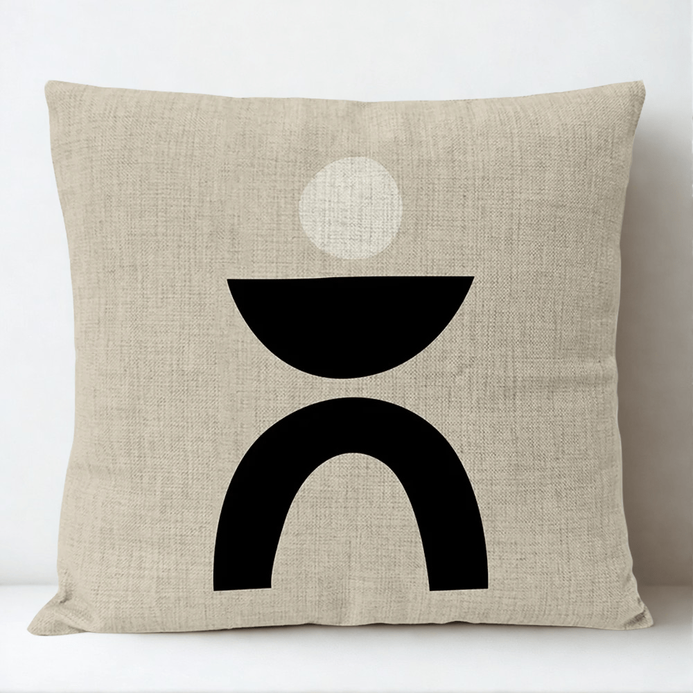 Housse de Coussin Décorative Motif avec Cercle Blanc - 10 / 35x35cm