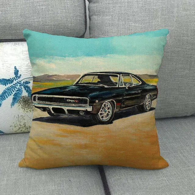 Housse de Coussin Décorative Motif Muscle Car Américaine Rétro - 2 / 40x40cm