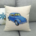 Housse de Coussin Décorative Motif VW Coccinelle Bleue Rétro - 1 / 40x40cm