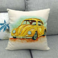 Housse de Coussin Décorative Motif VW Coccinelle Jaune Rétro Aquarelle - 3 / 40x40cm