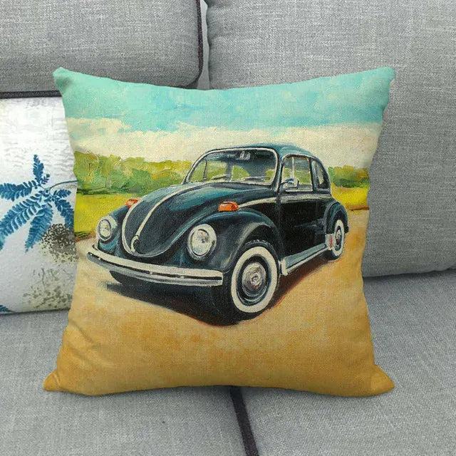 Housse de Coussin  Décorative Motif VW Coccinelle Noire Rétro - 9 / 40x40cm