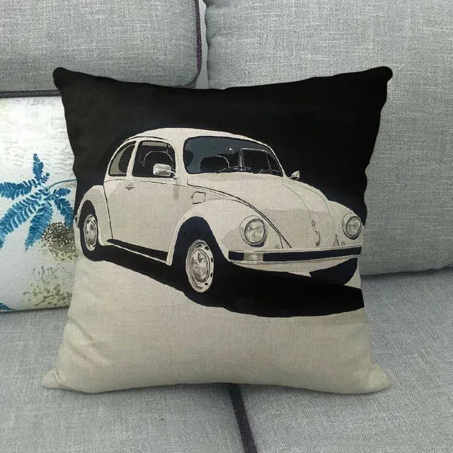Housse de Coussin Décorative Motif VW Coccinelle Rétro - 19 / 40x40cm