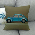 Housse de Coussin Décorative Motif VW Coccinelle Rétro Bleu Canard - 17 / 40x40cm
