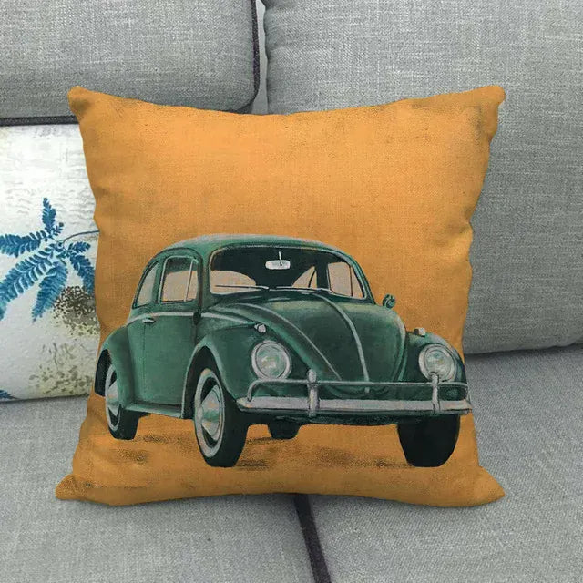 Housse de Coussin Décorative Motif VW Coccinelle Rétro Verte - 10 / 40x40cm